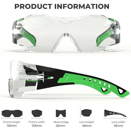 Safety Glasses Anti Fog UV400 Lightweight Rubber Temple Goggles,Eye Protection Glasses for Men & Women - color: Green