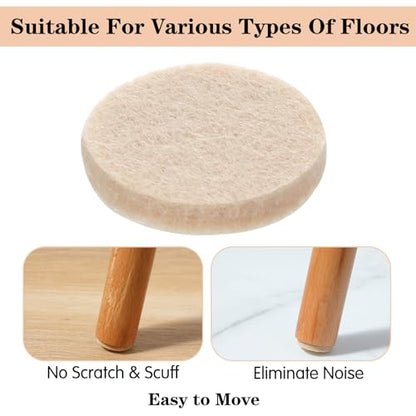 96 Pcs Felt Furniture Pads for Hardwood Floors, Self Adhesive Chair Leg Floor Protectors Non Slip Anti Scratch Felt Pads for Furniture Feet, 3/4" Round, Beige