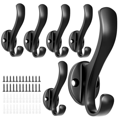 Coat Hooks Heavy Duty - Durable wall Mounted Hooks Aluminum Alloy Towel Hooks for Hanging Towel, Key, Robe, Scarf, Entryway Cubicle Closet Mudroom Bathroom Garage (6 Pack-Black) - color: 6 Pack-Black