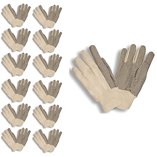 Cordova 2610 Medium Weight Gloves, Cotton Canvas, Black PVC Dots, Knit Wrist, Large, 12-Pack - size: Large