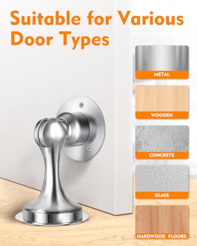 Door Stoppers Magnetic Door Catch, Stainless Steel Magnetic Door Stop 2 Pack, Double-Sided Adhesive Tape, No Drilling, Screws for Stronger Mount, Holder Your Door Open for Wide Doors - style: 2 Pack-Silver