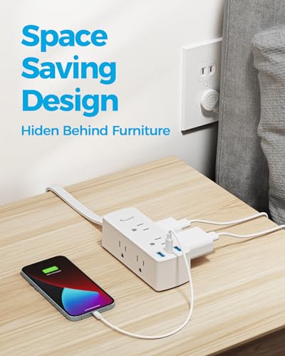2 Prong Flat Plug Power Strip, Olcorife 2 Prong to 3 Prong Outlet Adapter, 5 FT Flat Extension Cord with 6 Outlets 3 USB Ports(1 USB C), 2000J Surge Protector, US to Japan Plug Adapter - size: 5 Ft, style: 6AC(2 Prong Plug)