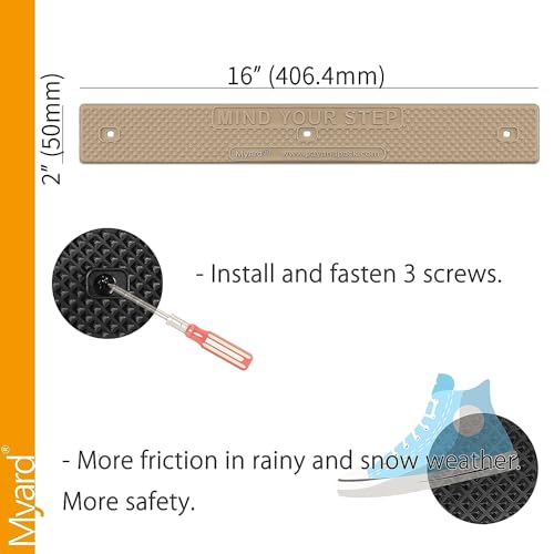 Myard Stair Treads 16"x2" with Screws Down Strip for Safety Stair Step Staircase Increase Safety on Slippery Stairs, Non-Slip, Footgrip, Antislip Strip, Slip Resistant, Decks, Stairs (8, Brown) - color: Brown, size: 16"x2" (Standard)