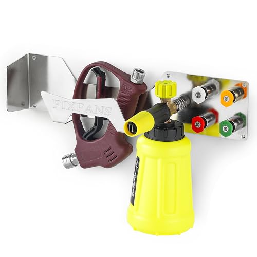 FIXFANS Pressure Washer Gun Holder, Power Washer Snow Foam Lance Holder Tool Organizer, Wall Mounted Nozzle Tips and Foam Cannon Kit Storage Rack of Car Wash Accessories, 1/4" Quick Connect