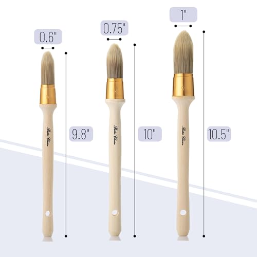 Bates- Trim Brush Set, 0.6”, 0.75” & 1”, Wooden Handle, Round Paint Brush - color: Wooden Handle