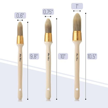 Bates- Trim Brush Set, 0.6”, 0.75” & 1”, Wooden Handle, Round Paint Brush - color: Wooden Handle