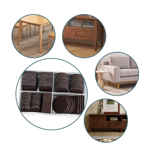 Furnigear 1.5x1.5 Inch Round Felt Furniture Pads, 18Pcs Self-Adhesive Floor Protectors for Chair Legs, Hardwood Floors - Cuttable, Anti-Scratch, Brown - size: 1.5*1.5inch