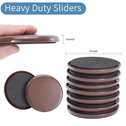Furniture Sliders, 24 PCS Heavy Duty Furniture Moving Pads, 3.5" Reusable Furniture Movers for Protect Carpet Surfaces, Move Heavy Furniture Easy and Quickly! - size: 24pcs 3.5" Brown