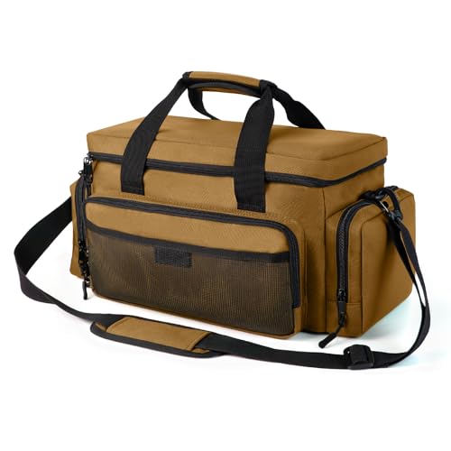 VJI Heavy Duty Tool Bag with Multi-Pockets, Portable Storage Bag with Large Zipper, Carrying Toolbag with Adjustable Shoulder Strap and Ergonomic Handle, Repairman, Carpenters, Handyman, Khaki - color: Khaki