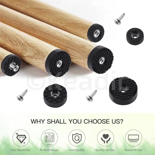 Keadic 24Pcs 24mm/1" Screw-On Round Rubber Feet Furniture Pad Bulk Set, Black Non-Slip Floor Protector Furniture Sliders for Wooden Chair Tables Leg