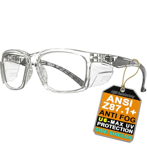 HTS HUNTERSKY E60 Anti-Fog Safety Glasses with Side Shields ANSI Z87 Eye Protection for Men Women Lab Chemistry Goggles DIY - color: Clear & Clear