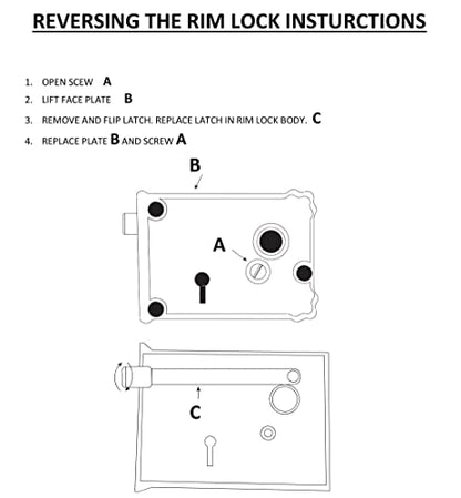 A29 Cast Iron Rim Lock Heavy Duty, Weather and Rust Resistant, Manual Latch for French & Screen Doors, Easy Install Hardware Included - Black Powder Coat Finish, 4.1" x 3.1" x 1.4" Backset - style: Horizontal Rim Lock