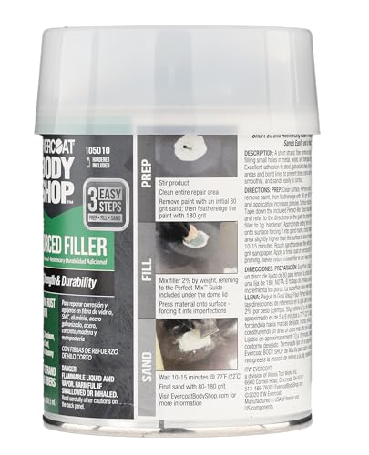 Evercoat Body Shop 105010 Pro-Grade Reinforced Filler, Added Strength and Durability for Dents in Aluminum, Fiberglass & More, Easy Mix Hardener Included 13 Fl Oz. - size: 13 Fl Oz., style: Reinforced Filler