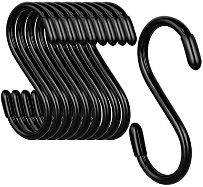 3 Inch Vinyl Coated S Hook,S Hooks for Hanging Plants ,10 Pack Non Slip Heavy Duty S Hooks ,Small Rubber Coated Steel Metal Black Closet S Hook for Hanging Jeans Plants Jewelry Pot Pan Cups Towels - color: Black