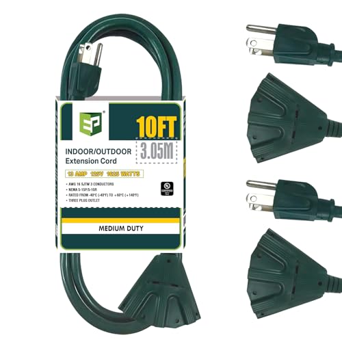 EP 10 Ft 16 Gauge Green Indoor Outdoor Extension Cord with 3 Outlets, 13A 1625W 125V, 16/3 SJTW Power Cord, 3 Prong Grounded Plug for Lights, Garden and Major Appliances, ETL Listed,2PK - color: Green, size: 10ft-2PK