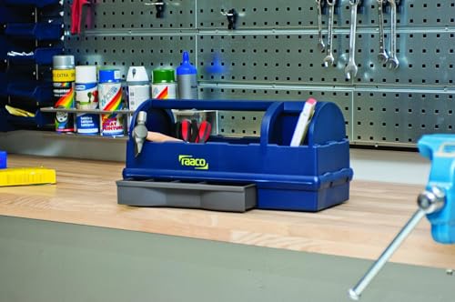 Raaco Open Portable Tool Box Organizer with Handle, Plastic Polypropylene Toolbox with 3 Compartments & Built-in Drawer, Hand-Held Storage Carrier, 55 lb Load Capacity - style: Open