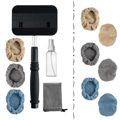POLYTE Pivoting Windshield Glass Cleaning Tool Extendable Aluminum Handle w/9 Premium Microfiber Covers