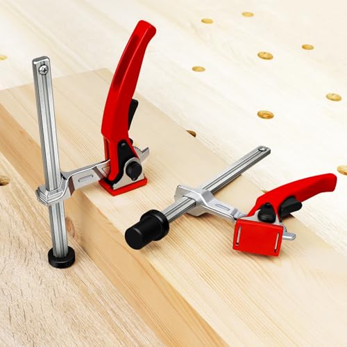 Bench Dog Clamp for 3/4" Dog Holes – Heavy Duty Quick-Ratchet Woodworking Clamp with Adjustable Pivot Jaw, 2PCS 19mm Non-Slip Bench Dogs, Fits MFT Tables and Workbenches - color: Red 3pcs