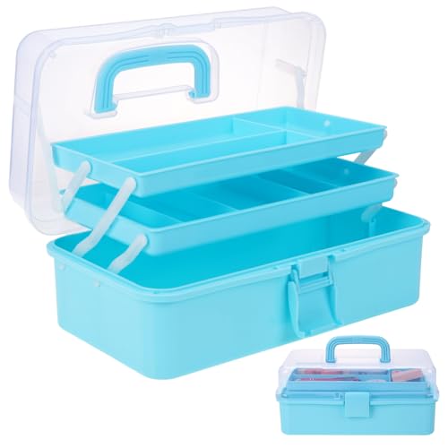 Craft Organizers Plastic Tool Box with Handle 3-Layer for Sewing Supplies, Medicine, Art Supplies, Nails and Hair Accessories 12.5inch (Blue) - color: Blue