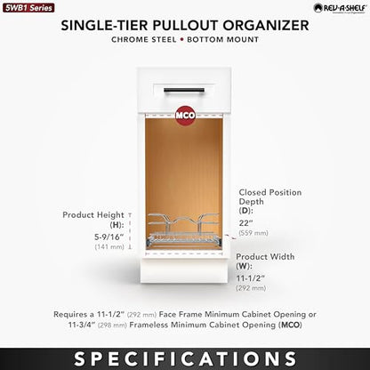 Rev-A-Shelf Pullout Kitchen Cabinet Drawer and Rolling Organizer Cabinet Pantry Storage Basket in Multiple Sizes, 12 x 22 in, 5WB1-1222CR-1 - size: 12" W X 22"d, style: Single Tier