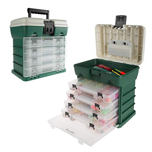 Storage Tool Box Organizer - Utility Box with 4 Drawers and 19 Compartments for Camping Supplies and Fishing Tackle by Wakeman Outdoors - color: Green