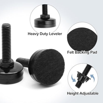Luomorgo 4 Pcs Adjustable Leveling Feet with T-Nut, Anti Skid 3/8"-16 x 1.5 Threaded Furniture Levelers, Heavy Duty Appliance Feet for Cabinet, Table, Sofa, Mechanical Equipment