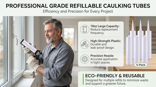 4 Pack Empty Caulking Sealant Tubes - 10 Oz Capacity Each, with 3-in-1 Silicone Scraper, 5 Caps, 2 Nozzle Cleaners, Multifunctional Cutter for Standard Caulking Guns