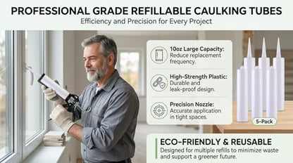 4 Pack Empty Caulking Sealant Tubes - 10 Oz Capacity Each, with 3-in-1 Silicone Scraper, 5 Caps, 2 Nozzle Cleaners, Multifunctional Cutter for Standard Caulking Guns