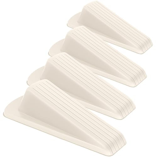 4 Pack Premium Rubber Door Stoppers Wedge, Door Stops for Carpet Heavy Duty Door, for Bottom of Door on Tile, Concrete, Carpet, Wooden Floor (White) - color: White
