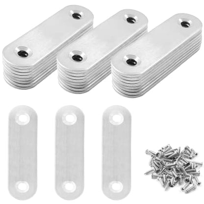 Jiozermi 24 Pcs Straight Brace, Flat Brace 2.4” x 0.6”, Stainless Steel Straight Bracket, Mending Joining Plates for Wood, Board, Bed Frame, Furniture & Shelves, Silver - size: Silver, 2.4” x 0.6”, 24 Pcs