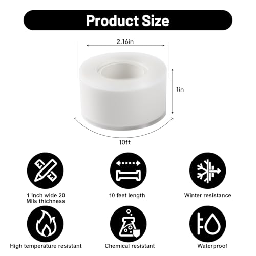 Self Fusing Silicone Tape 2 Rolls 1 in x 10' White Waterproof Rescue Tape Rubber Leak Silicone Self-amalgamating Tape for Plumbing, Sealing Pipes, Hose Repair, Outdoor Coax and Tool Fixation - color: White
