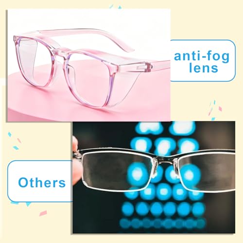Ptwola Clear Safety Glasses Anti Fog Nurses Goggles Anti Scratch Protective Eyewear Lab Goggles with Side Protect Clean Cloth