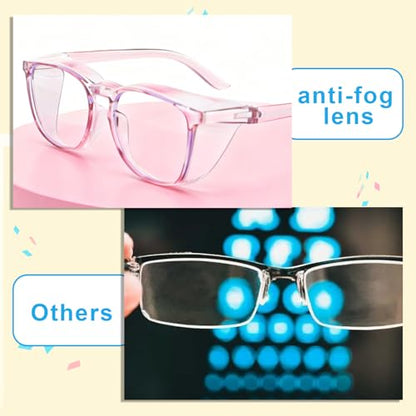 Ptwola Clear Safety Glasses Anti Fog Nurses Goggles Anti Scratch Protective Eyewear Lab Goggles with Side Protect Clean Cloth