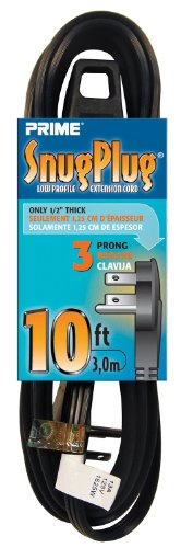 Prime Wire & Cable EC932610 Snug Plug Extension Cord,Black,10 ft