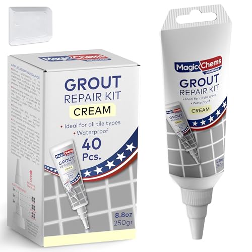 Tile Grout Repair, Cream 8.8 oz/250gr. Fast Drying Grout Repair Kit, Grout Filler Tube Repair Kit, Tile Grout Paint, Grout Sealer Restore and Renew Bathroom Floor, Tile Gaps, Joints, Lines - color: Cream, size: 40 Pack