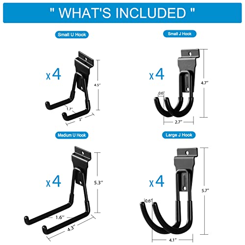 Slat Wall Hanging Hooks, Slatwall Accessories, Slatwall Hooks Assortment, Slat Wall Accessories, Heavy Duty Garage Slatwall Hooks and Hangers,16Pack(Black) - style: 16PC Assortment-A