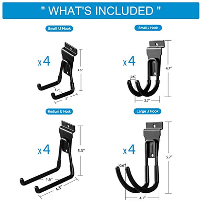 Slat Wall Hanging Hooks, Slatwall Accessories, Slatwall Hooks Assortment, Slat Wall Accessories, Heavy Duty Garage Slatwall Hooks and Hangers,16Pack(Black) - style: 16PC Assortment-A