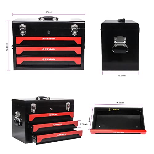 Runboll Mechanics Tool Set 339-Piece 3-Drawer Toolbox with Tools Kits Included, with pliers, ball hammer, screwdrivers, wrenches, Hex Keys, and More - color: Red, size: Toolbox w/ Kits
