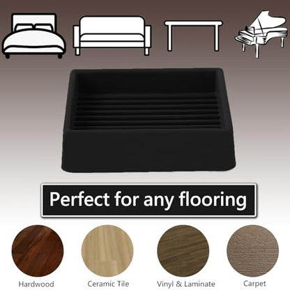 2x2 Square Rubber Furniture Caster Cups, Anti-Sliding Furniture Pads Bed Stopper Floor Protectors with Grip - Protect Any Flooring - size: 4 Pcs Black