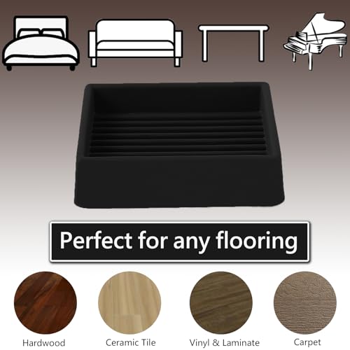 2x2 Square Rubber Furniture Caster Cups, Anti-Sliding Furniture Pads Bed Stopper Floor Protectors with Grip - Protect Any Flooring - size: 8 Pcs Black