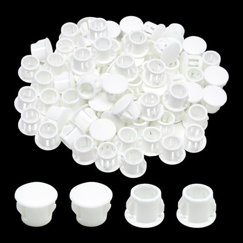 EASYEAH 3/8"(10mm) Plastic Hole Plugs, Flush Type Panel Snap in Locking Door Screw Shelf Hole Plug, Round Drilling Hole Cover Cabinet Furniture Cupboard Shelves Pipe Insert End Caps, 45PCS White - size: 3/8"/10mm