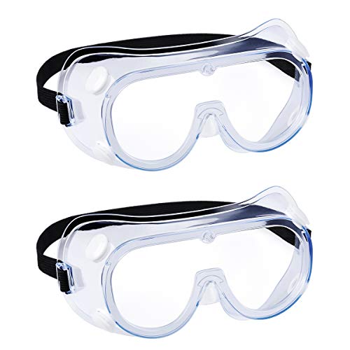 2 pack Safety Goggles, Adjustable,Lightweight Anti-Fog Protective Safety Glasses, Eye Protection, White - color: White