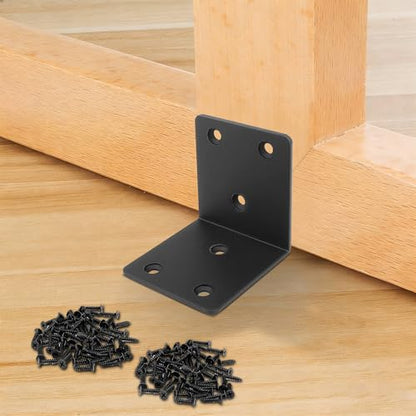 30 Pack Angle Brackets, 2" x 2" Black Heavy Duty Stainless Steel Corner Brace, L Shaped Shelf Bracket 90 Degree Corner Bracket for Wood Furniture Cabinets Shelves - size: 2"x2"(black)
