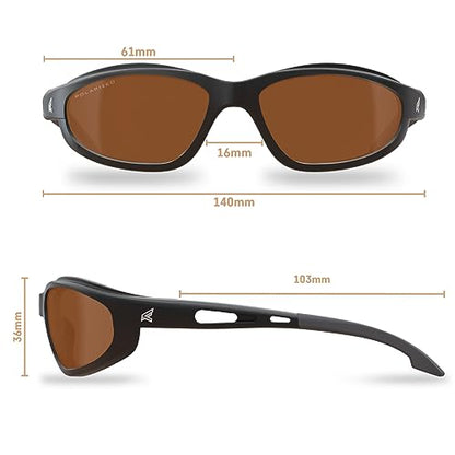 EDGE Dakura | Polarized Safety Glasses | ANSI Rated | Anti-Slip | 99.9% UV Protection | 3X Dipper Anti-Scratch (Black, Polarized Copper Driving) - color: Black