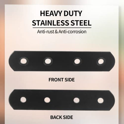 Jiozermi 8 Pcs Straight Brace, Flat Brace 3.9” x 0.8”, Stainless Steel Straight Bracket, Mending Joining Plates for Wood, Board, Bed Frame, Furniture & Shelves, Matte Black - size: Black, 3.9” x 0.8”, 8 Pcs