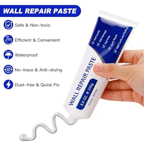 Drywall Repair Kit, White Wall Repair Paste, Multi-Functional Quick Drying Wall Mending Agent, for Cracks and Holes, with Scraper and Sandpaper