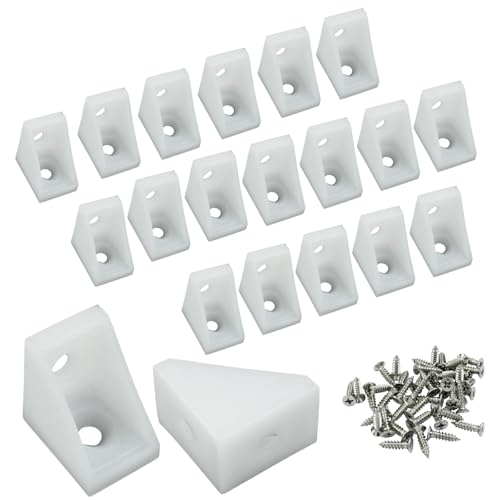 20 Pcs Plastic Corner Bracket, White Corner Brace 2 Holes L Brackets, Small Plastic Shelf Brackets for Wood Shelves, Home Drawers, 1.06 x 1.06 x 0.51 inch - size: 2 Hole