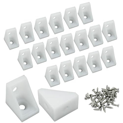 20 Pcs Plastic Corner Bracket, White Corner Brace 2 Holes L Brackets, Small Plastic Shelf Brackets for Wood Shelves, Home Drawers, 1.06 x 1.06 x 0.51 inch - size: 2 Hole