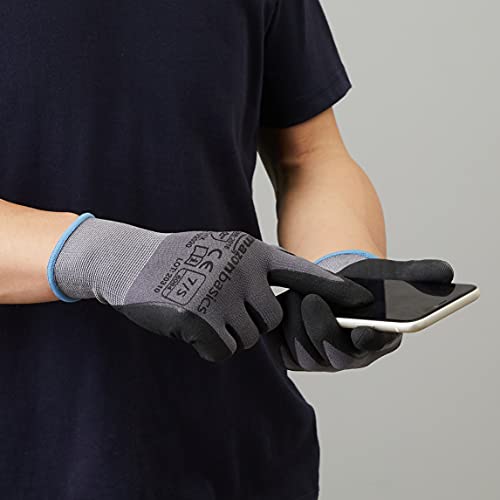 Amazon Basics Micro-Foam Nitrile Coated Safety Work Gloves, Nylon Liner Fiber, Touch Screen Compatible, Grey, Size 7 (S), 6-Pack - size: Small (Pack of 6)