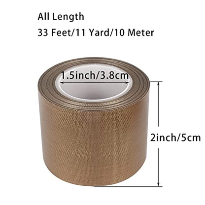PTFE Telfon Tape high Temperature Tape Welding Sealing Tape for Vacuum Sealer Machine(Brown, 50mm x 11yards(33feet) x 0.18mm)